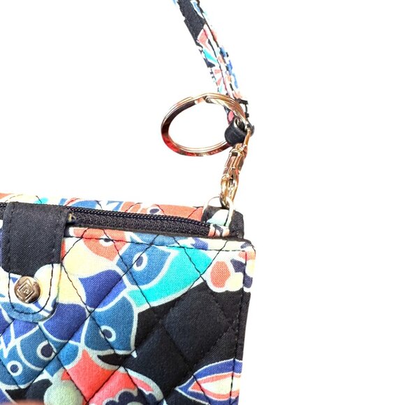 Vera Bradley Quilted Floral Tri-fold Mini Wallet Lanyard Keyring Signed - Picture 11 of 15